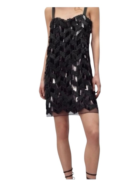 Zara Dresses & Skirts - ZARA Black Sequin Bead Pallete Mini Dress, Satin Straps, Size M.
